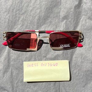 Guess Mini Sunglasses, Rectangle Small Ruby/Burgundy Lens Y2K - GU7660-32S